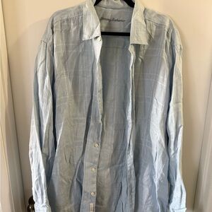 Tommy Bahama Blue Plaid Woven Linen Longsleeve Button Down Shirt XXL